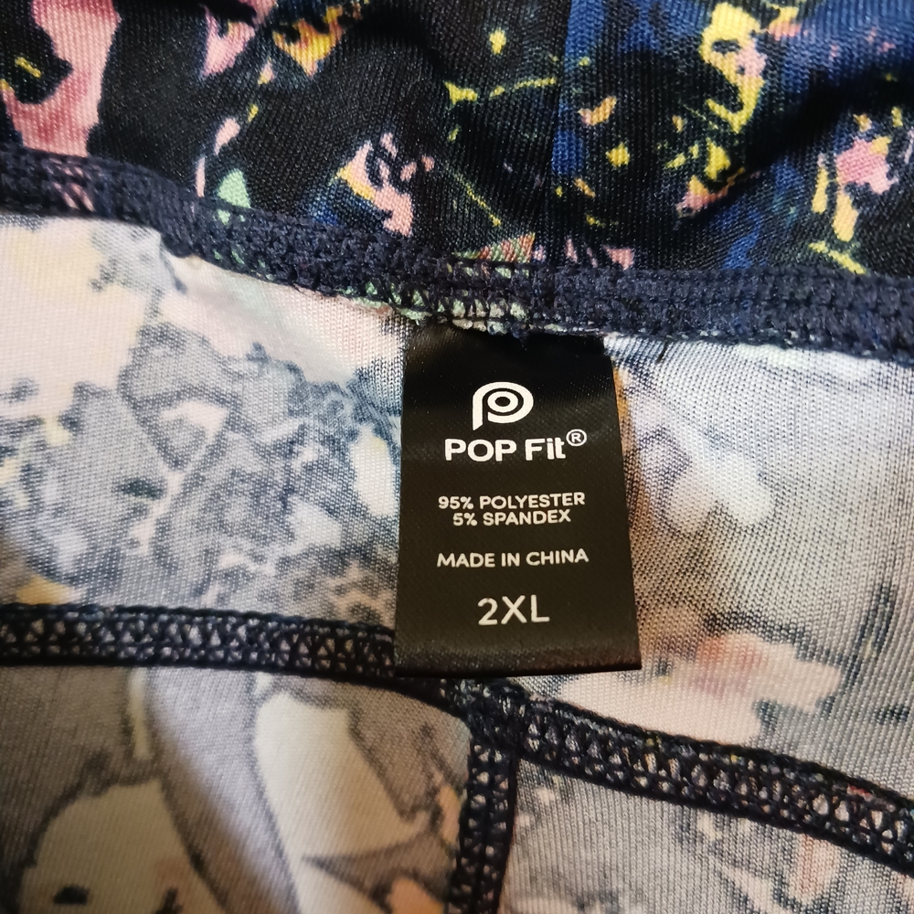 POP Fit Floral Print Activewear Leggings Navy Green Pink Women's 2XL - Picture 6 of 6